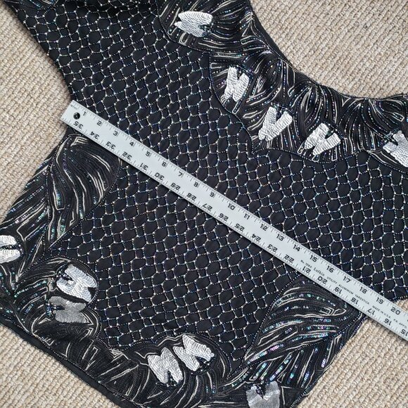 Heavily Beaded Sequined Silk Blouse Women's Small Black - Picture 11 of 16